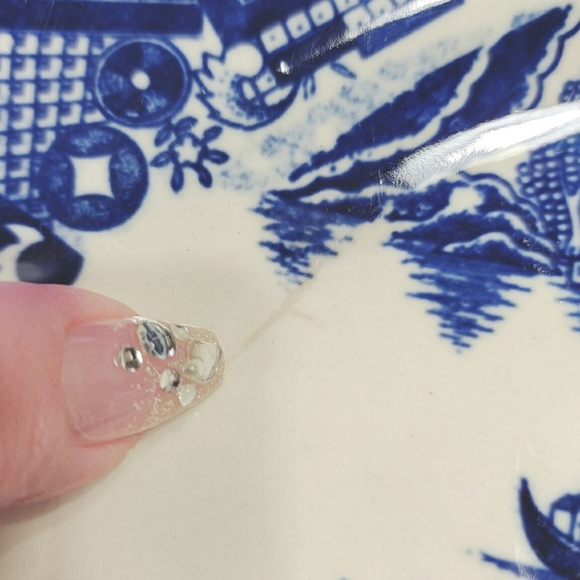 Vintage Flow Blue Transferware Oval Serving Dish - Picture 7 of 8